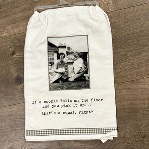 Primitives by Kathy White Kitchen Towel with Black Text and Image